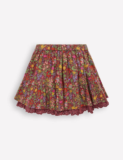 Printed Pull-on Woven Skirt-Chestnut Flower Meadow-2