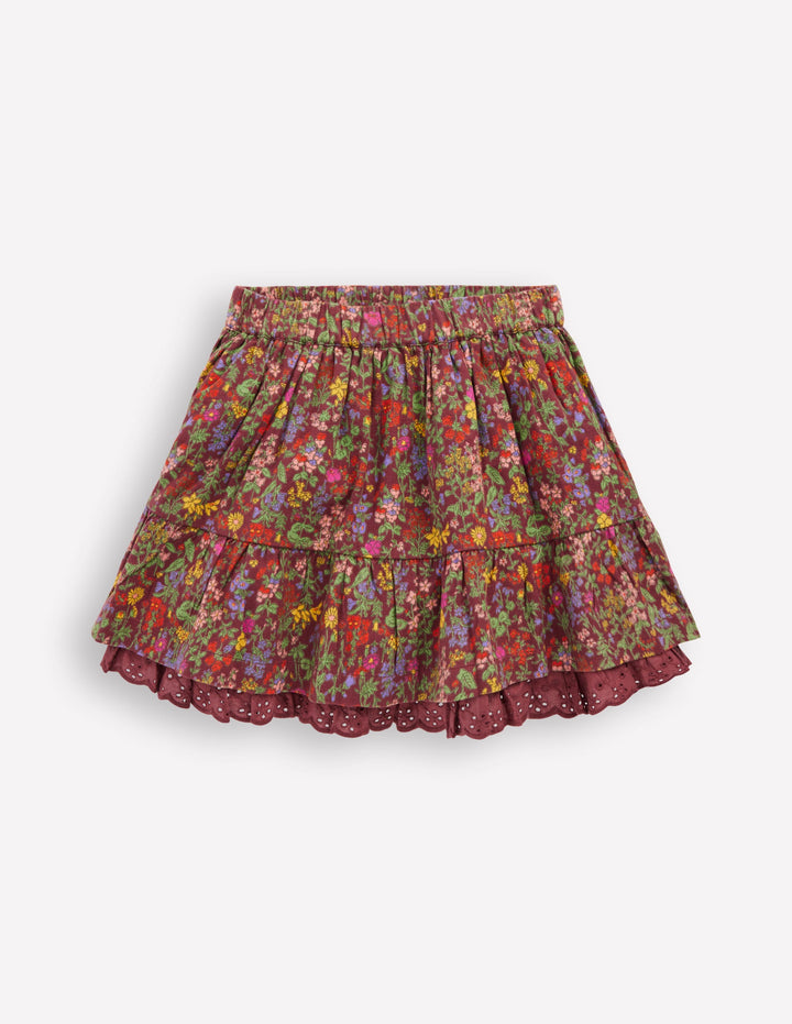 Printed Pull-on Woven Skirt-Chestnut Flower Meadow