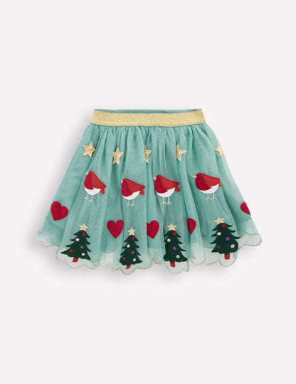 Appliqué Tulle Skirt-Eucalyptus Christmas-1