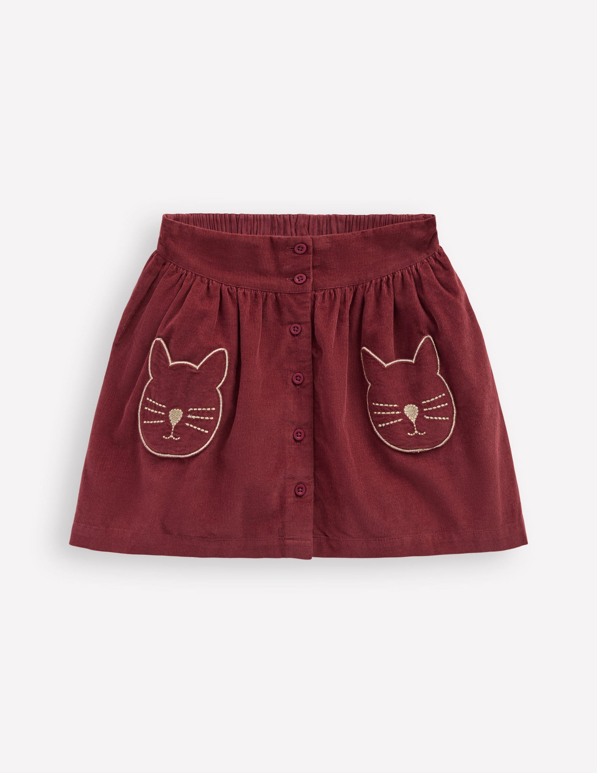 Button-through Mini Skirt-Chestnut Cats-1