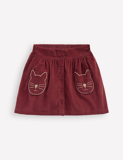 Button-through Mini Skirt-Chestnut Cats-1