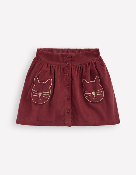 Button-through Mini Skirt-Chestnut Cats