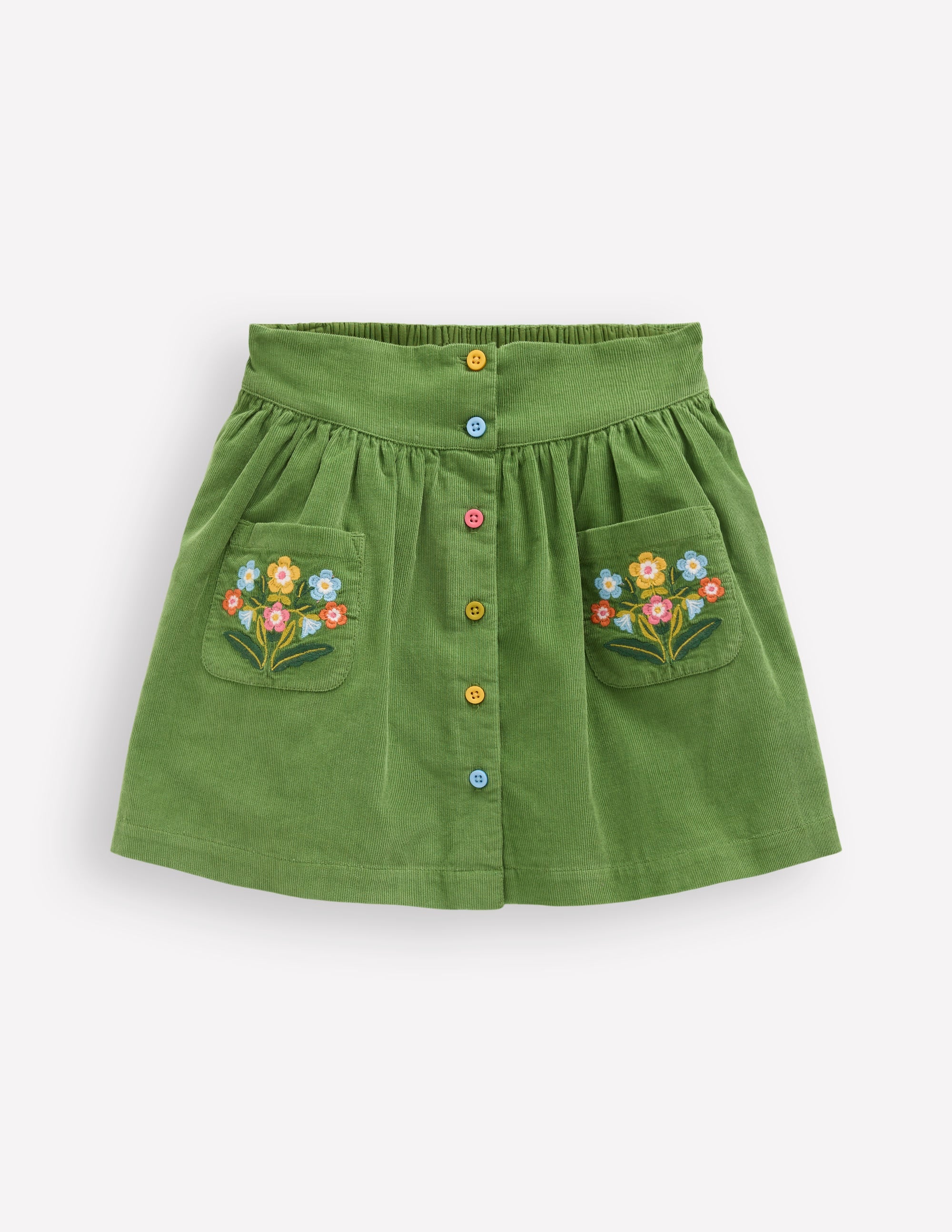 Button-through Mini Skirt-Broccoli Green Flowers - Image 1