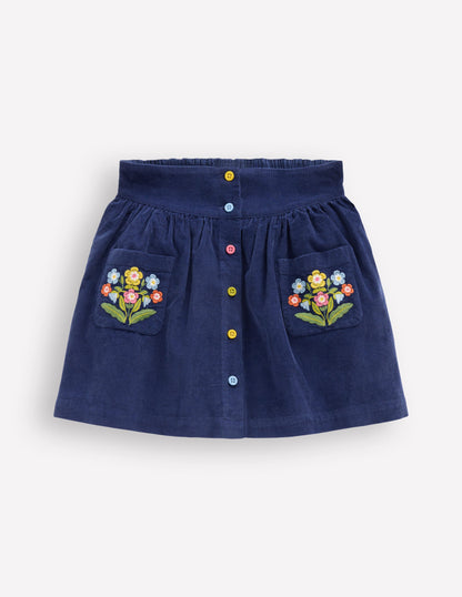 Button-through Mini Skirt-College Navy Flowers-1
