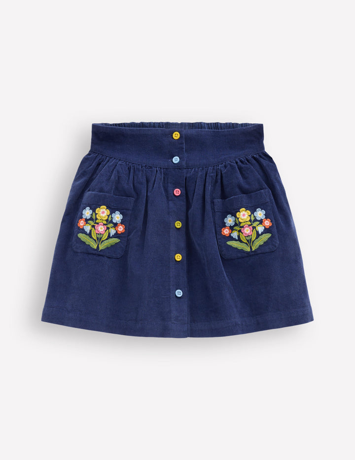 Button-through Mini Skirt-College Navy Flowers