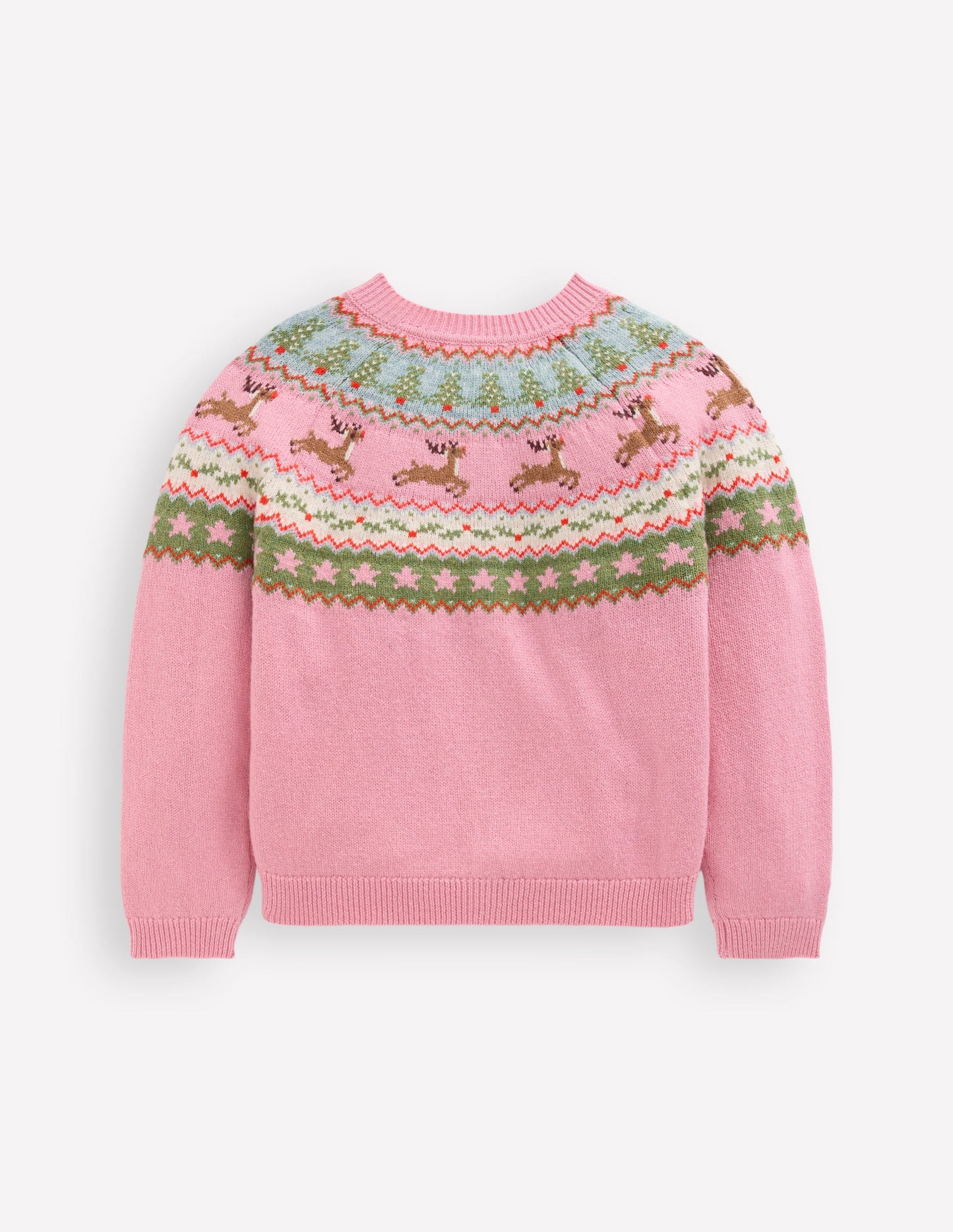 Edie Fair Isle Cardigan-Pink Marl Reindeer