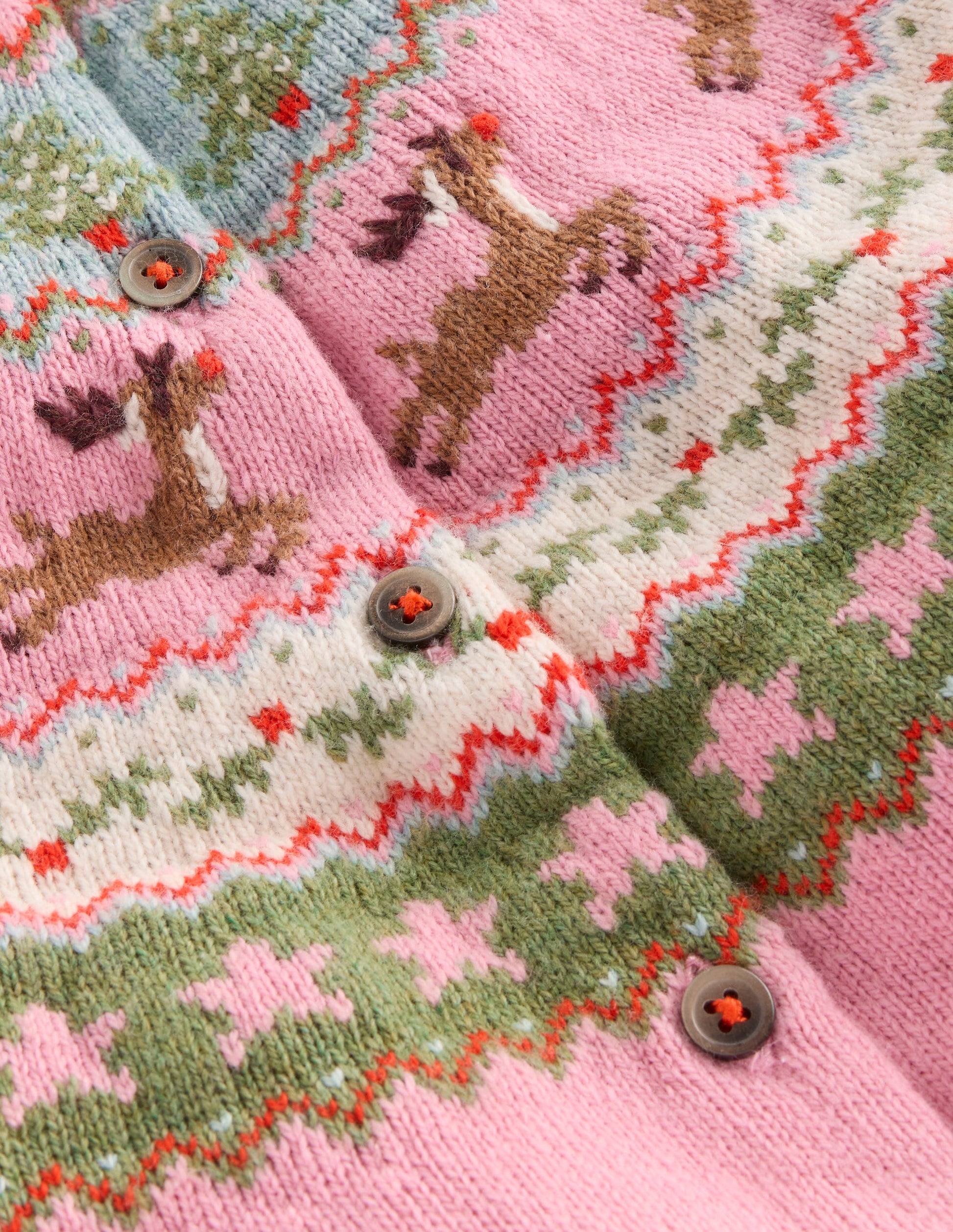 Edie Fair Isle Cardigan-Pink Marl Reindeer-3