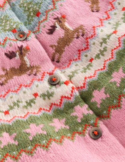 Edie Fair Isle Cardigan-Pink Marl Reindeer-3