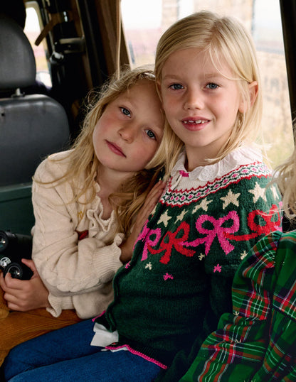 Edie Fair Isle Cardigan-Emerald Night Bows-4