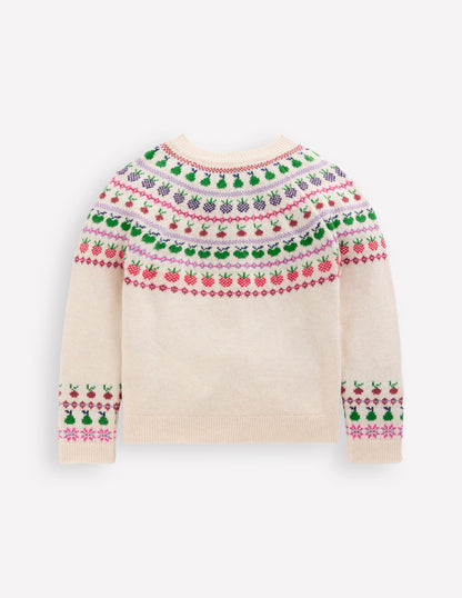 Edie Fair Isle Logo Cardigan-Ecru Marl Fruit-2