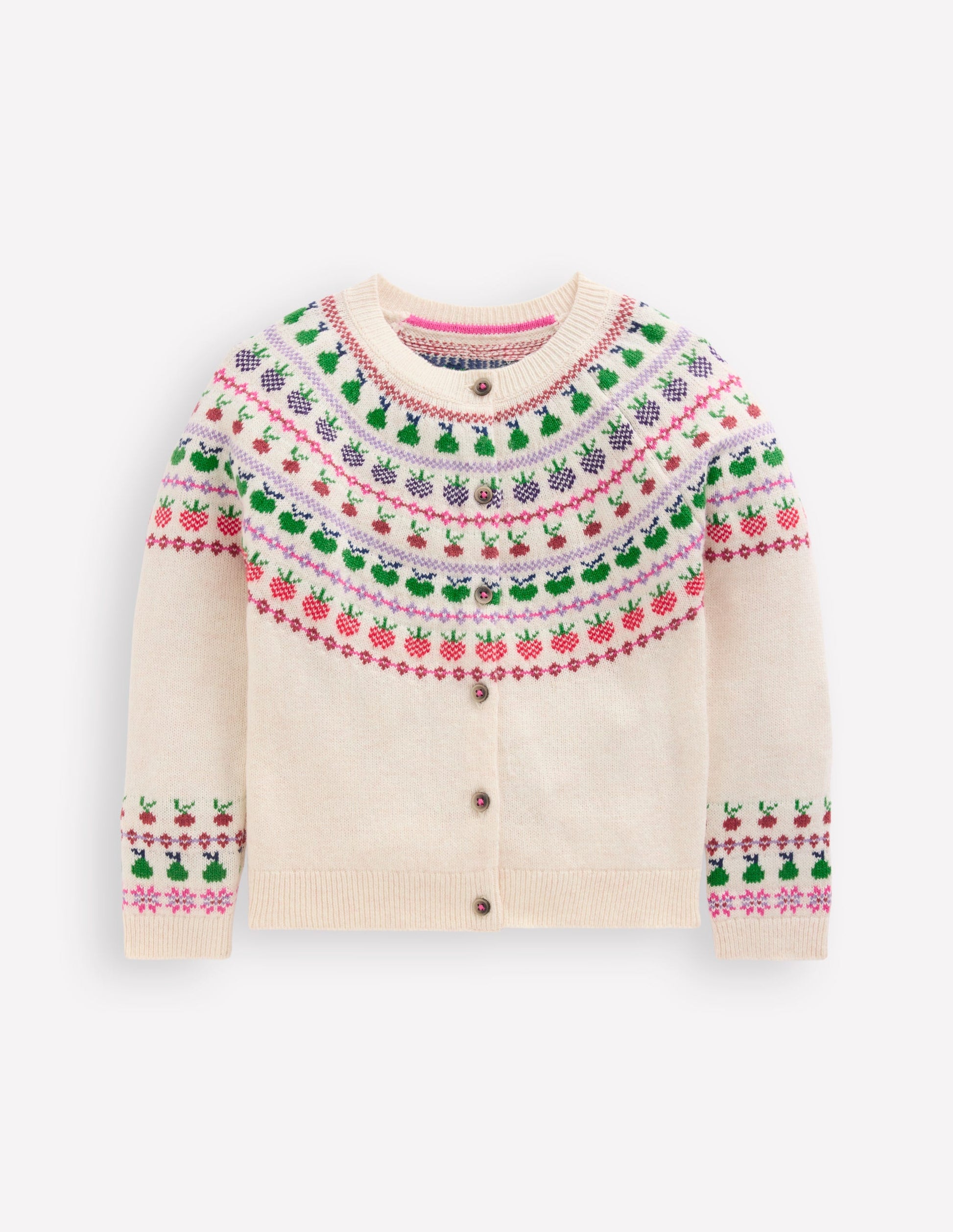 Edie Fair Isle Logo Cardigan-Ecru Marl Fruit-1