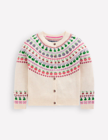 Edie Fair Isle Logo Cardigan-Ecru Marl Fruit