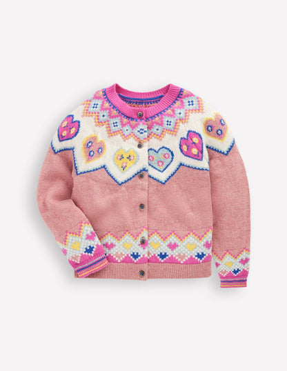 Edie Fair Isle Cardigan-Pink Marl Hearts-1