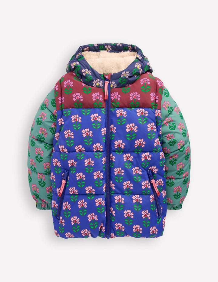 2-in-1 Padded Coat-Multi Woodblock Flower