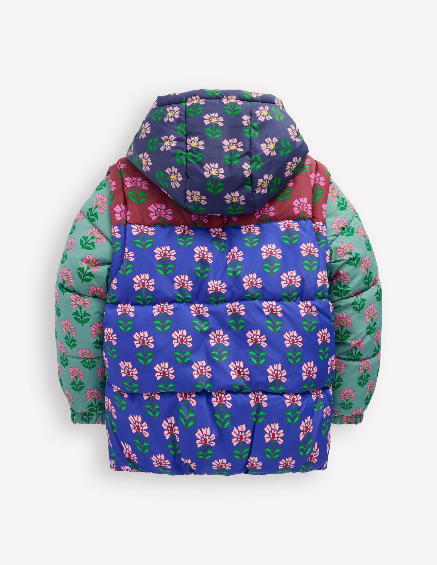 2-in-1 Padded Coat-Multi Woodblock Flower