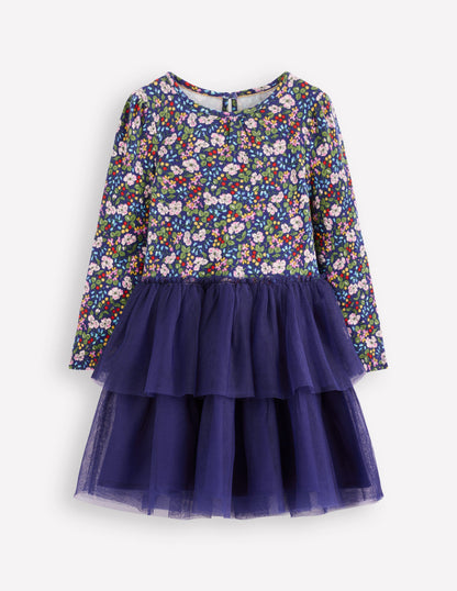 Tulle Mix Dress-Starboard Blue Berry Floral-1