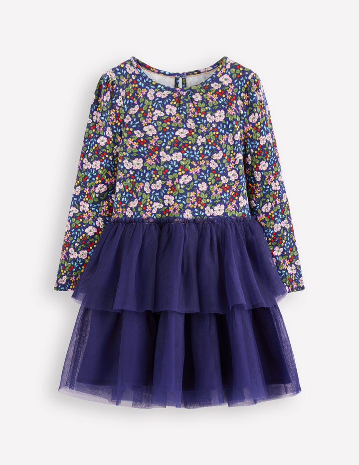 Tulle Mix Dress-Starboard Blue Berry Floral