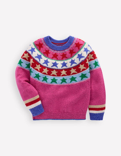 Eleanor Fair Isle Jumper-Hot Pink Sparkle Stars-1