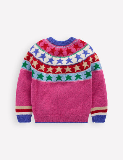 Eleanor Fair Isle Jumper-Hot Pink Sparkle Stars-2