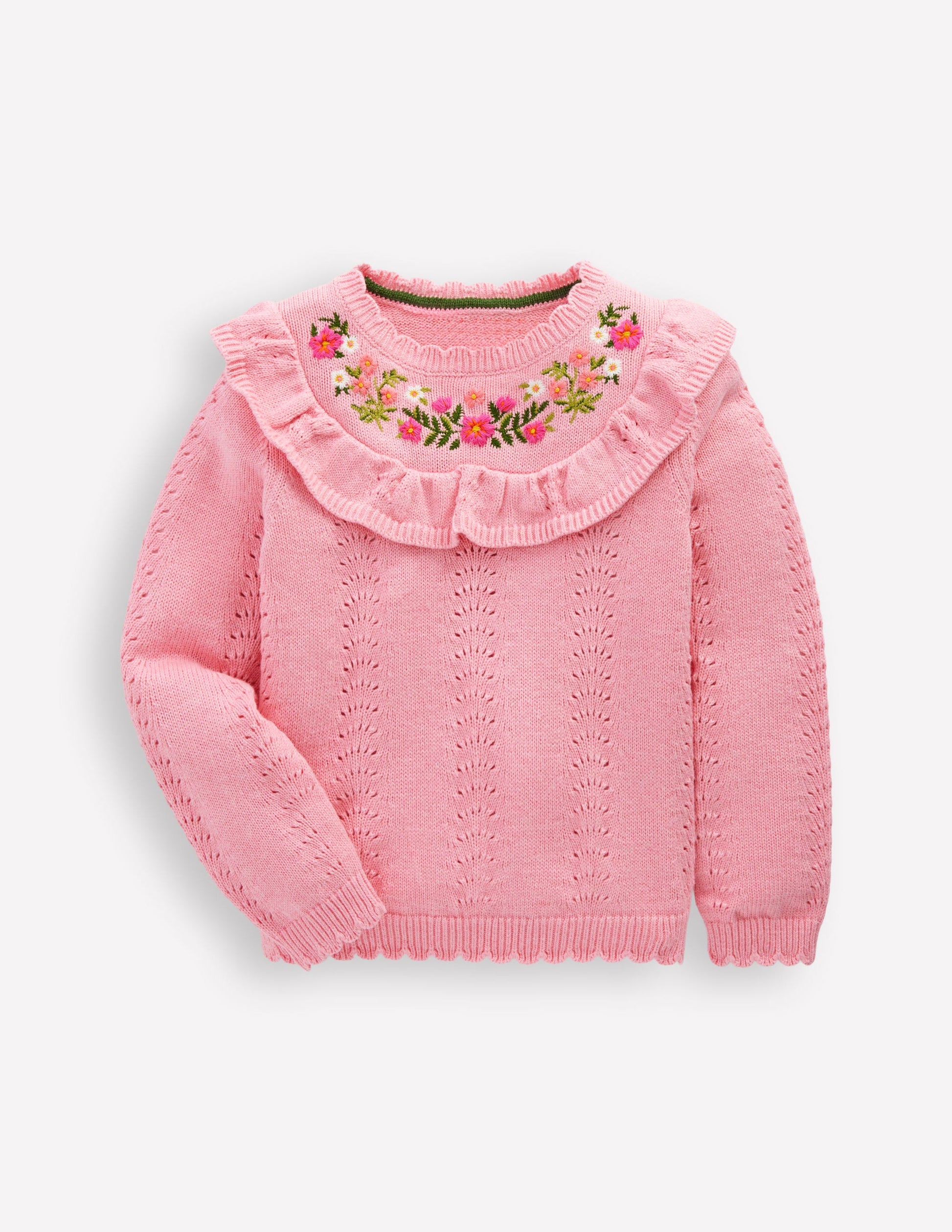 Embroidered Pointelle Sweater-Formica Pink Marl-3