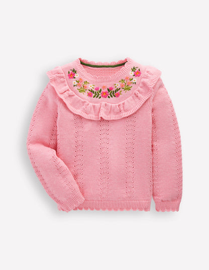 Embroidered Pointelle Sweater-Formica Pink Marl-3