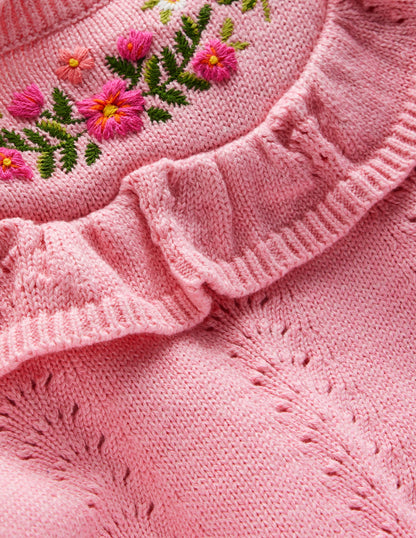 Embroidered Pointelle Sweater-Formica Pink Marl-5