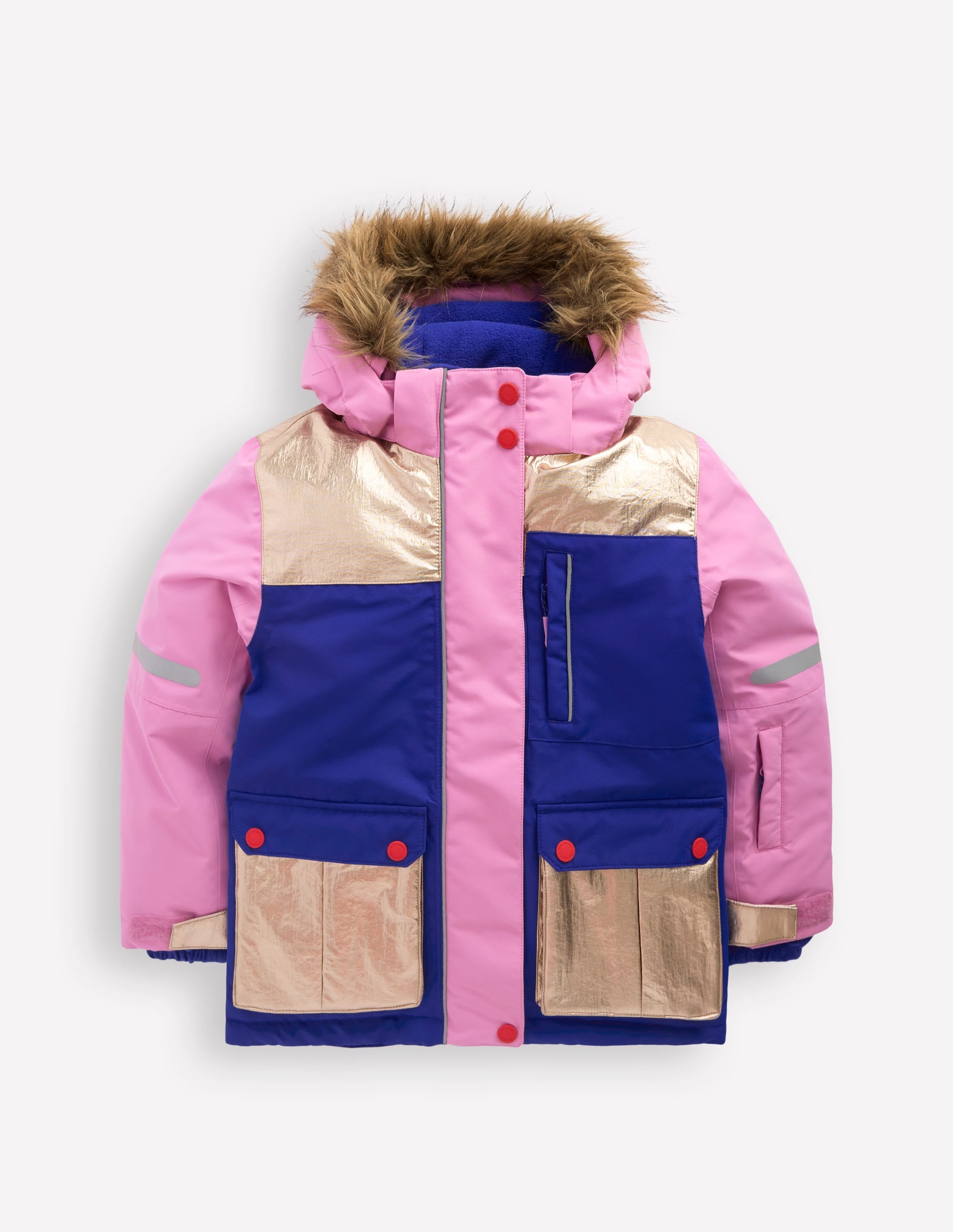 All-weather Waterproof Coat-Pink Metallic Colourblock - Image 1
