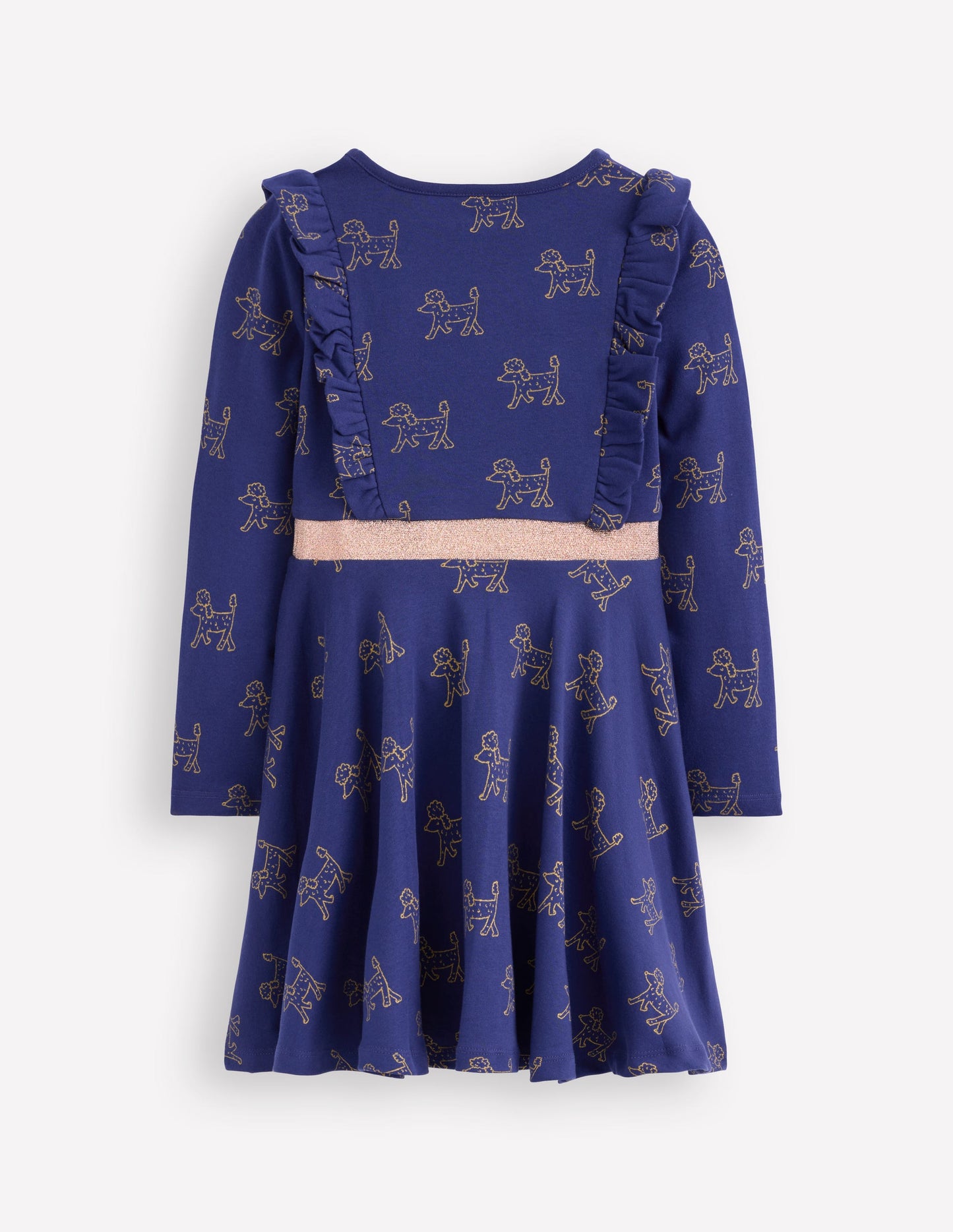 Cora Twirly Jersey Dress-Navy Foil Poodles