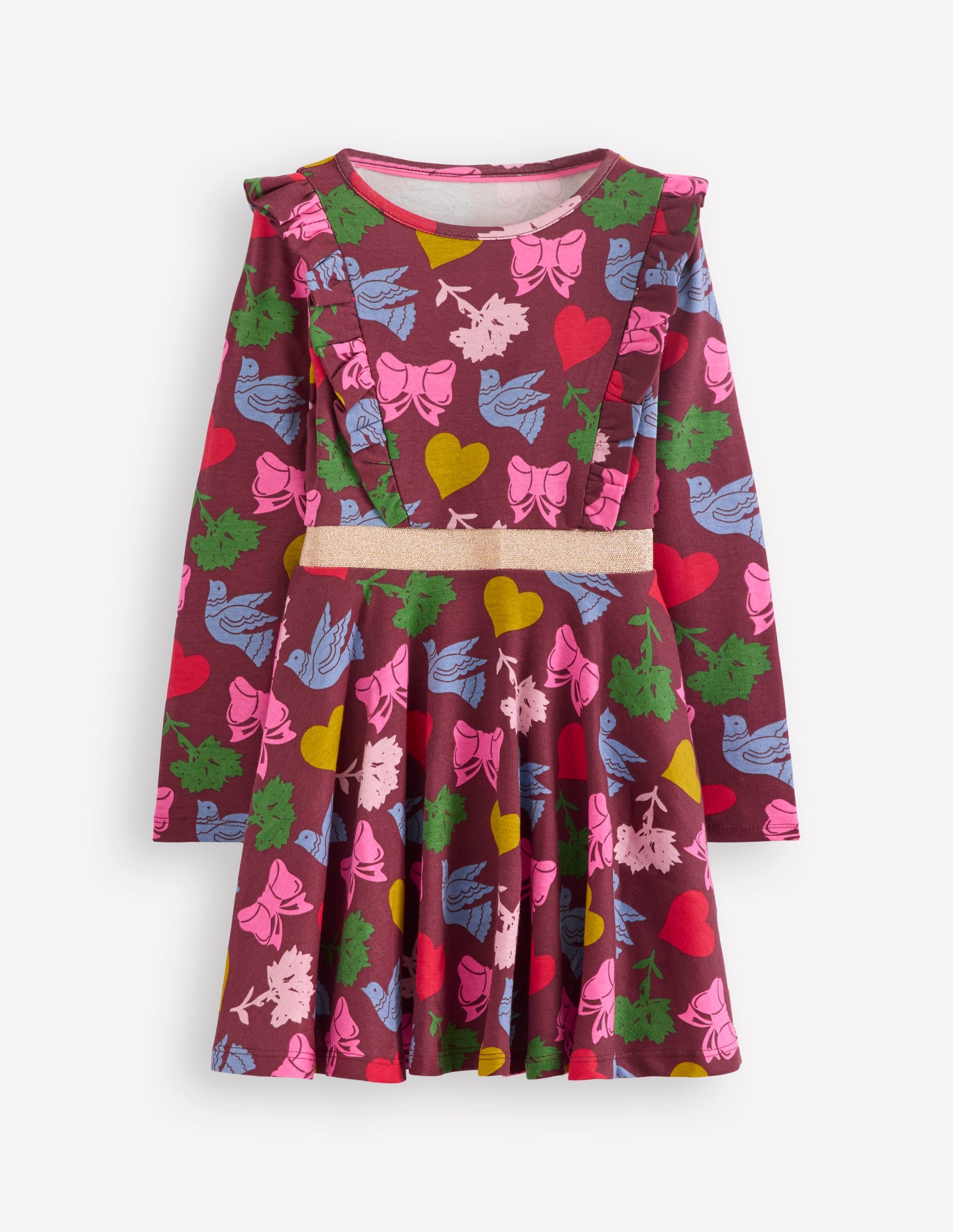 Cora Twirly Jersey Dress-Chestnut Festive Fun - Image 1