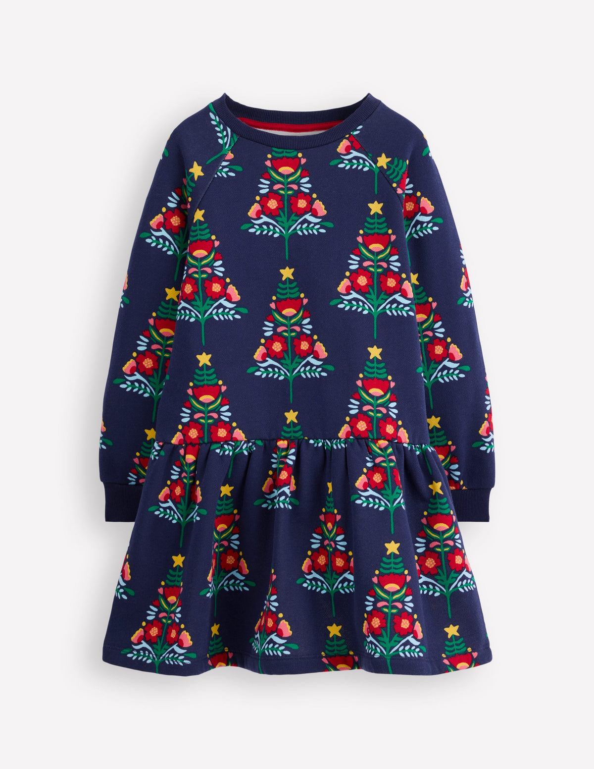 Cosy Sweatshirt Dress-College Navy Christmas Trees - Image 1
