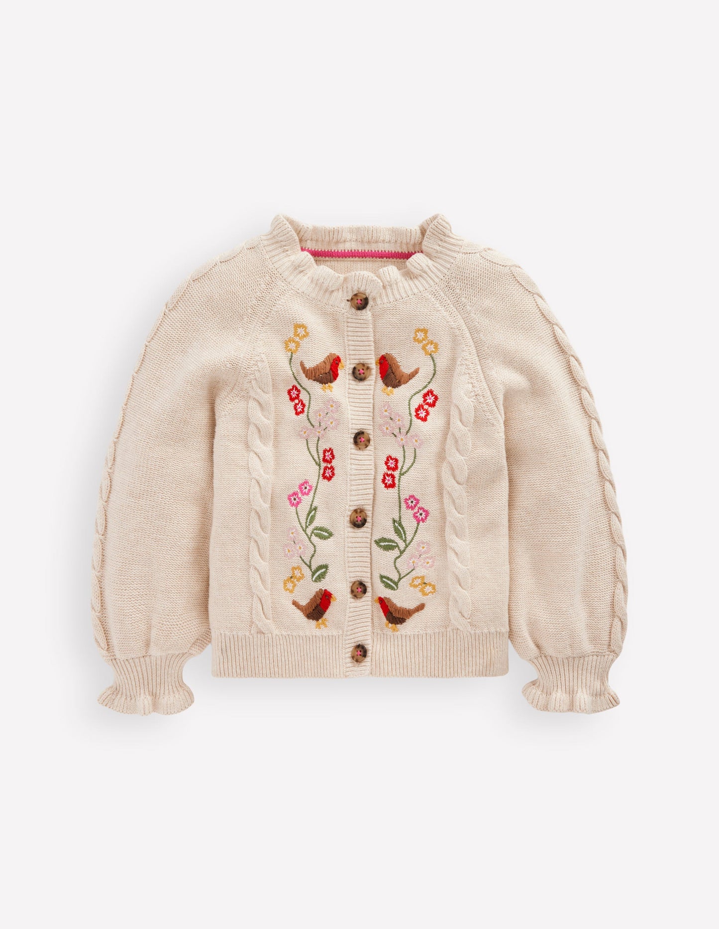 Pretty Embroidered Cardigan-Oatmeal Marl