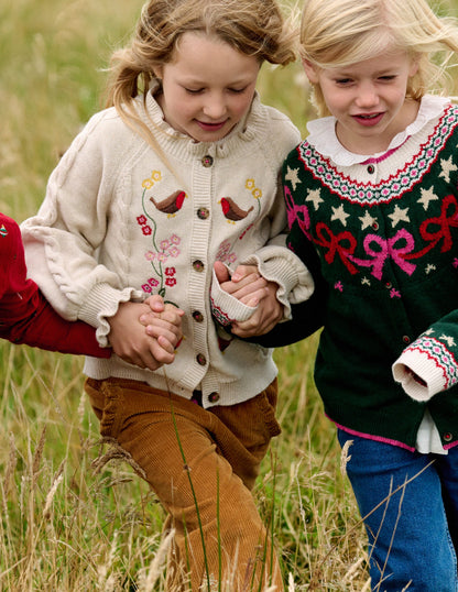 Pretty Embroidered Cardigan-Oatmeal Marl-4