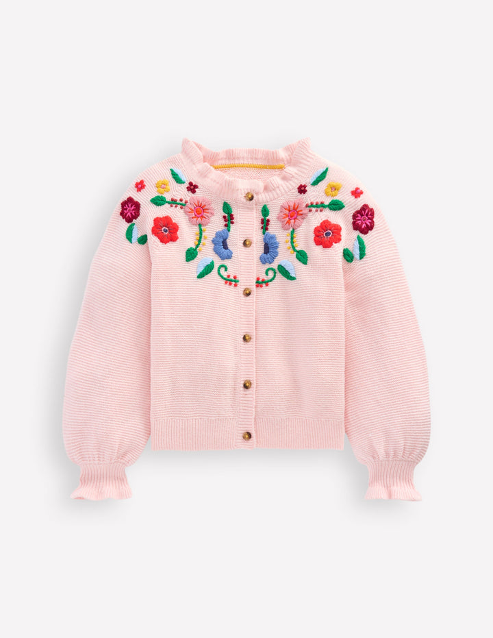 Pretty Embroidered Cardigan-Chalk Pink