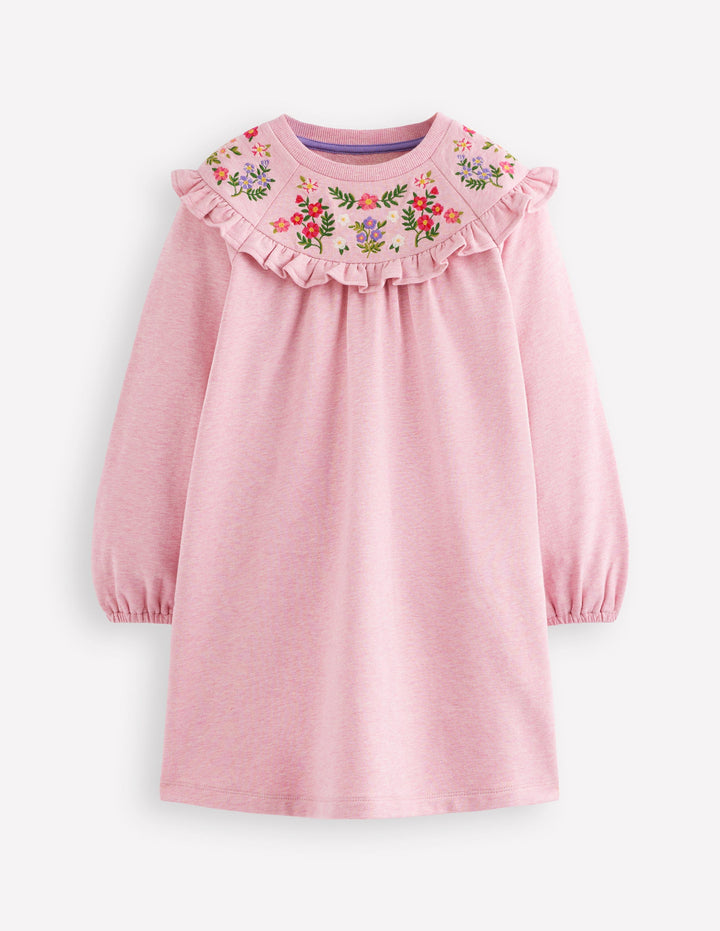 Embroidered Sweatshirt Dress-Pink