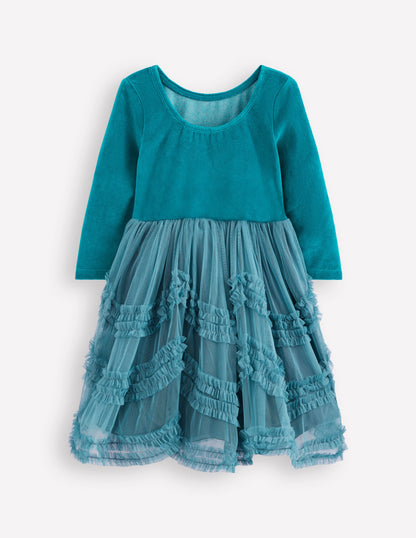 Velour Tulle Ballet Dress-Deep Sea Green-2