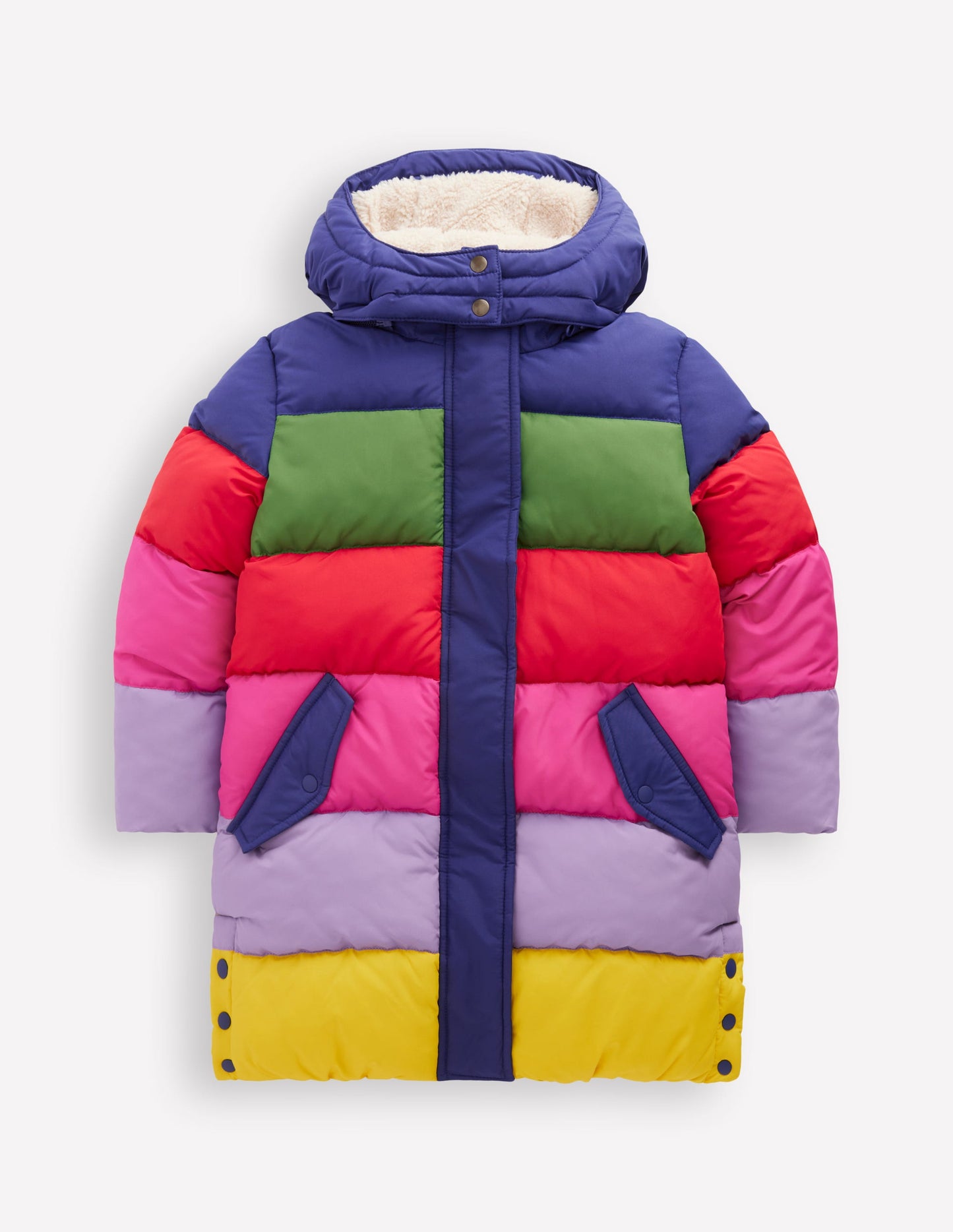 Longline Padded Coat-Rainbow Colourblock
