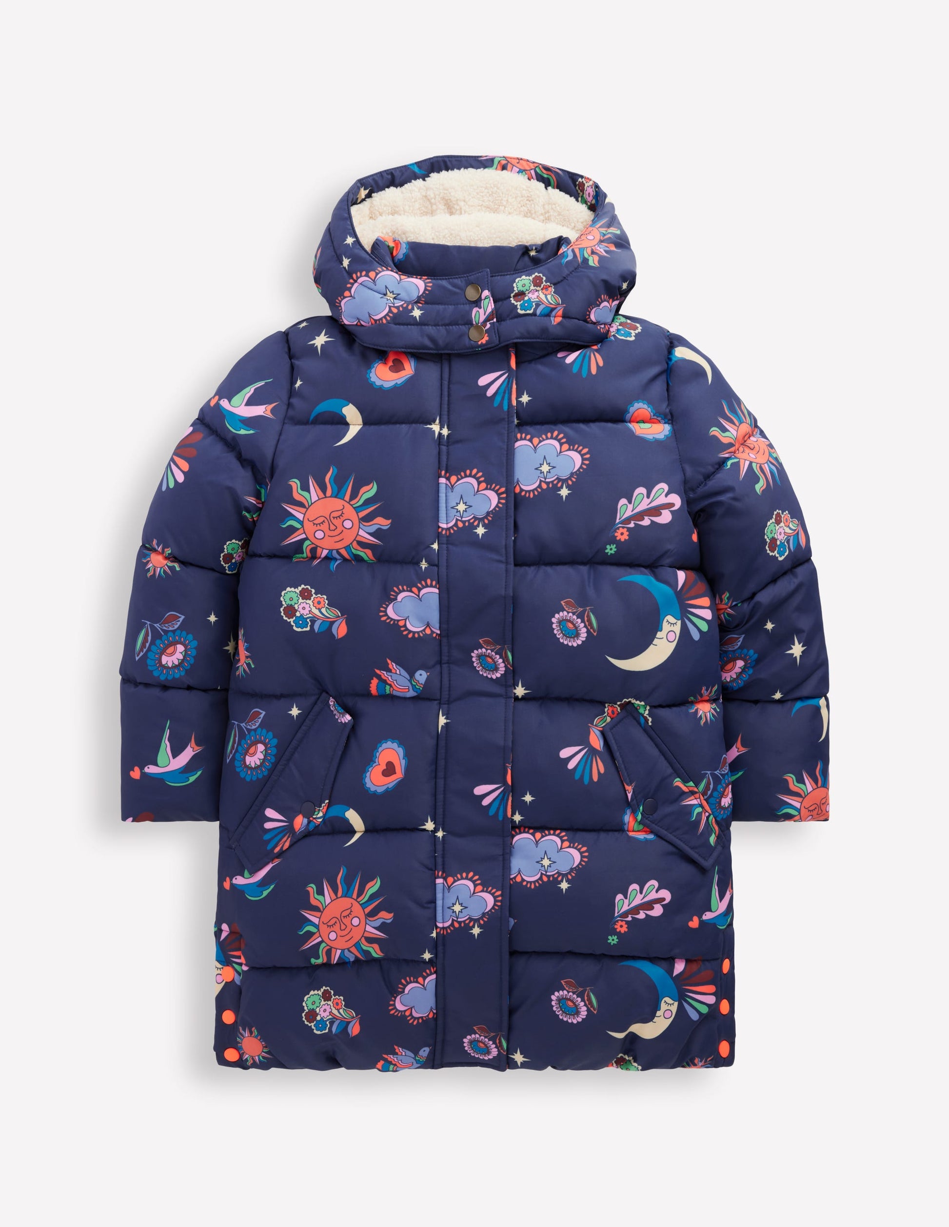 Longline Padded Coat-College Navy Spaced Paisley-1