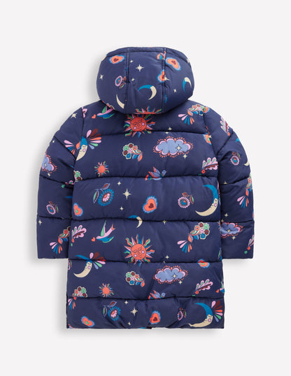 Longline Padded Coat-College Navy Spaced Paisley-2