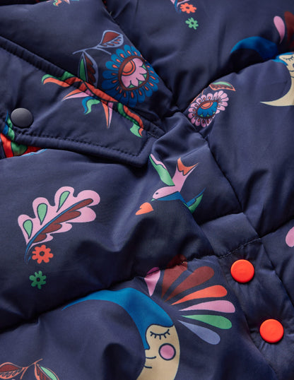 Longline Padded Coat-College Navy Spaced Paisley-3