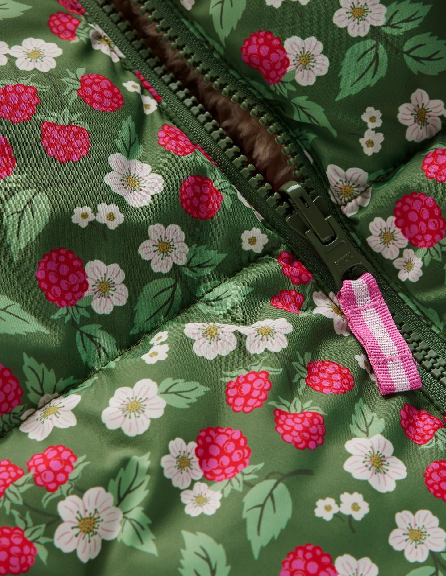 Reversible Padded Borg Coat-Safari Green Vintage Berry