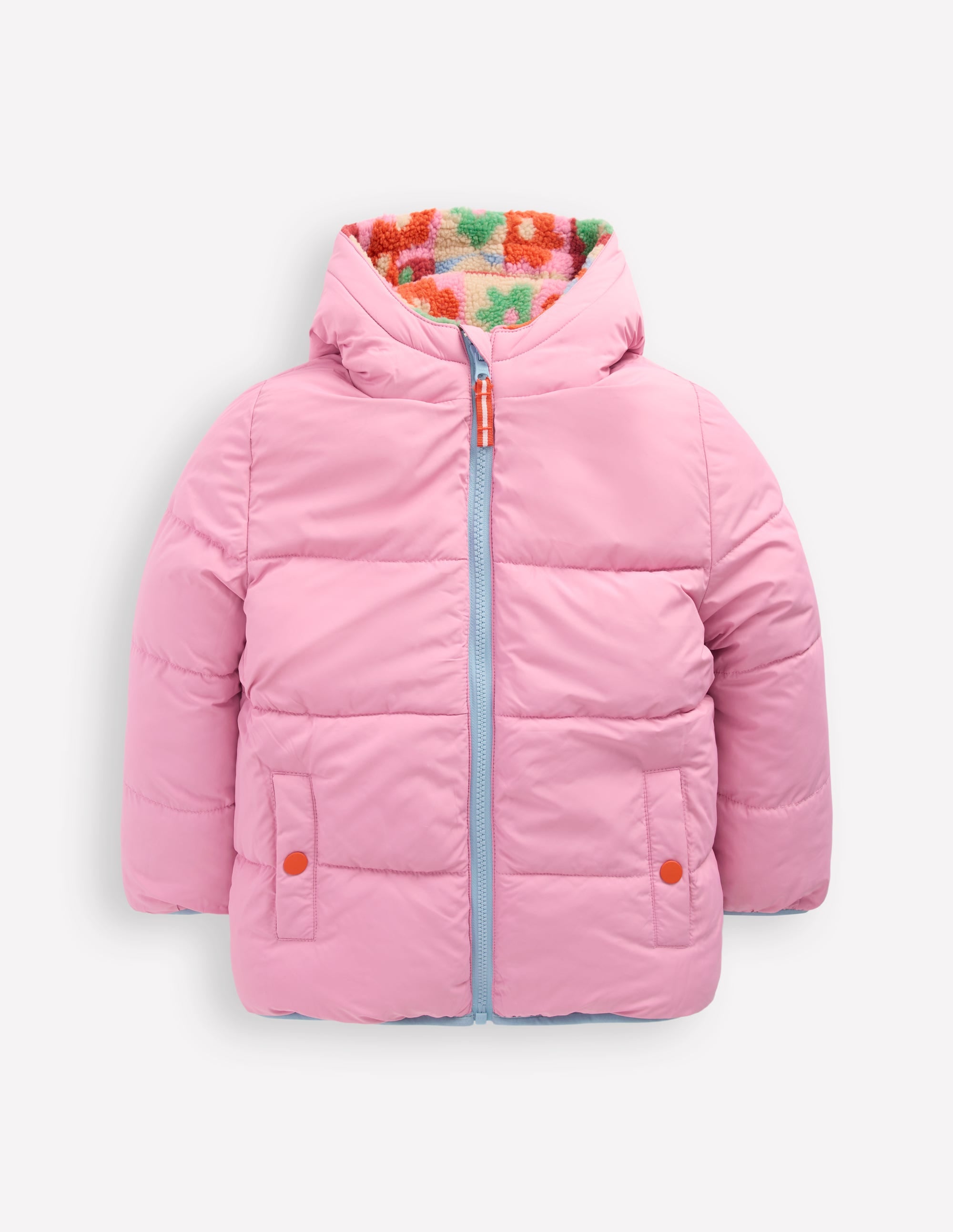 Reversible Padded Borg Coat-Multi Flower Check | Boden USA