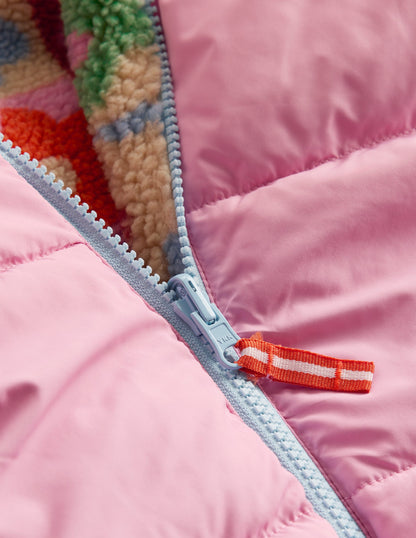 Reversible Padded Borg Coat-Multi Flower Check-3