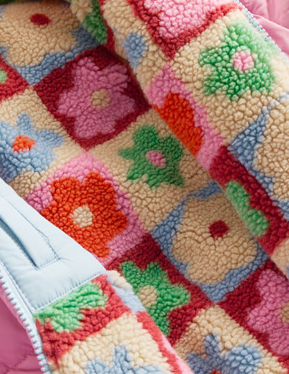 Reversible Padded Borg Coat-Multi Flower Check-4