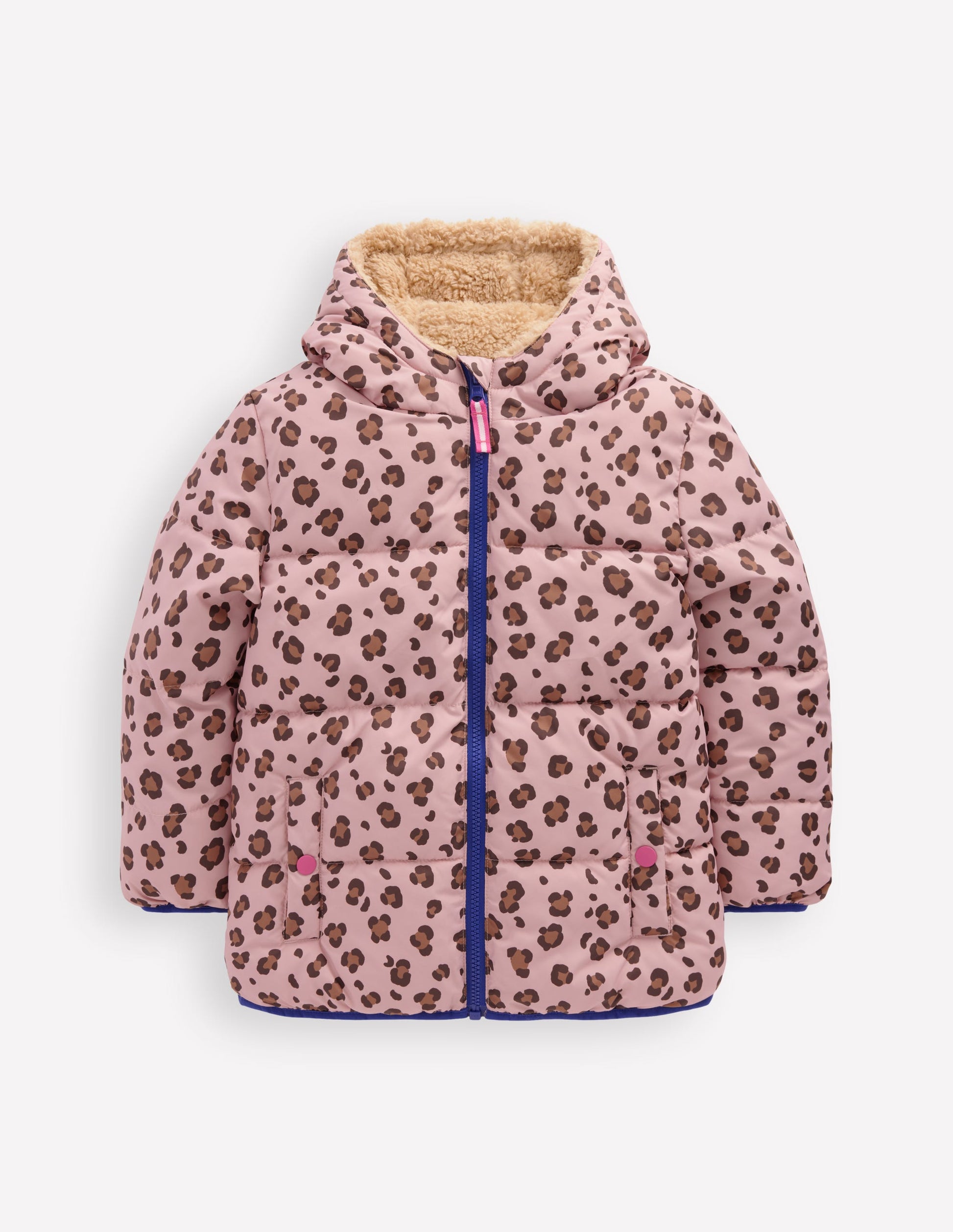 Reversible Padded Borg Coat-Pink Leopard-1