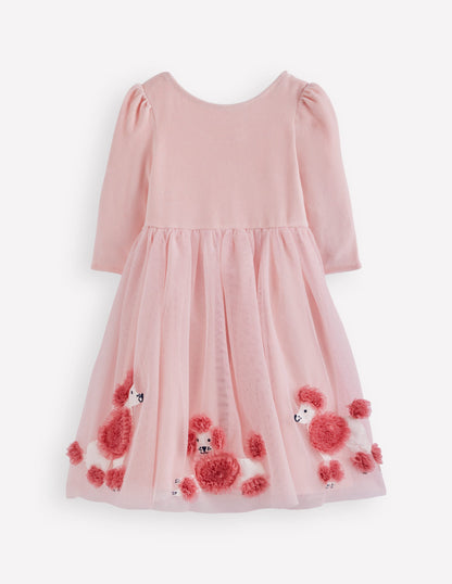 Velour Tulle Appliqué Dress-Chalk Pink Poodles-1