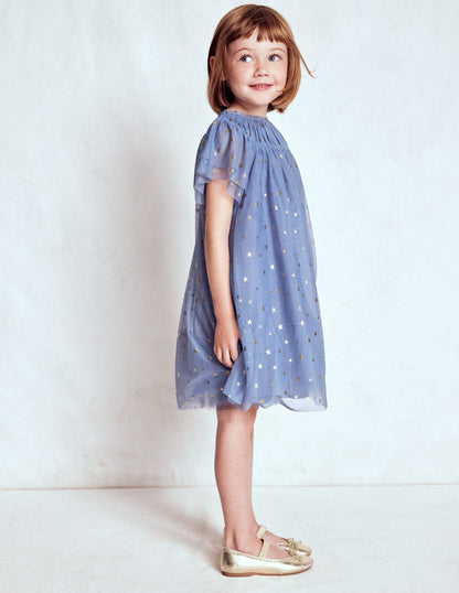 Tiered Tulle Dress-Stormbolt Blue-3