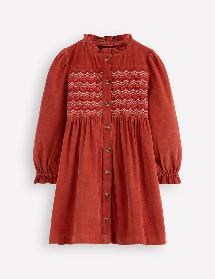 Suki Long Sleeve Smocked Dress-Copper