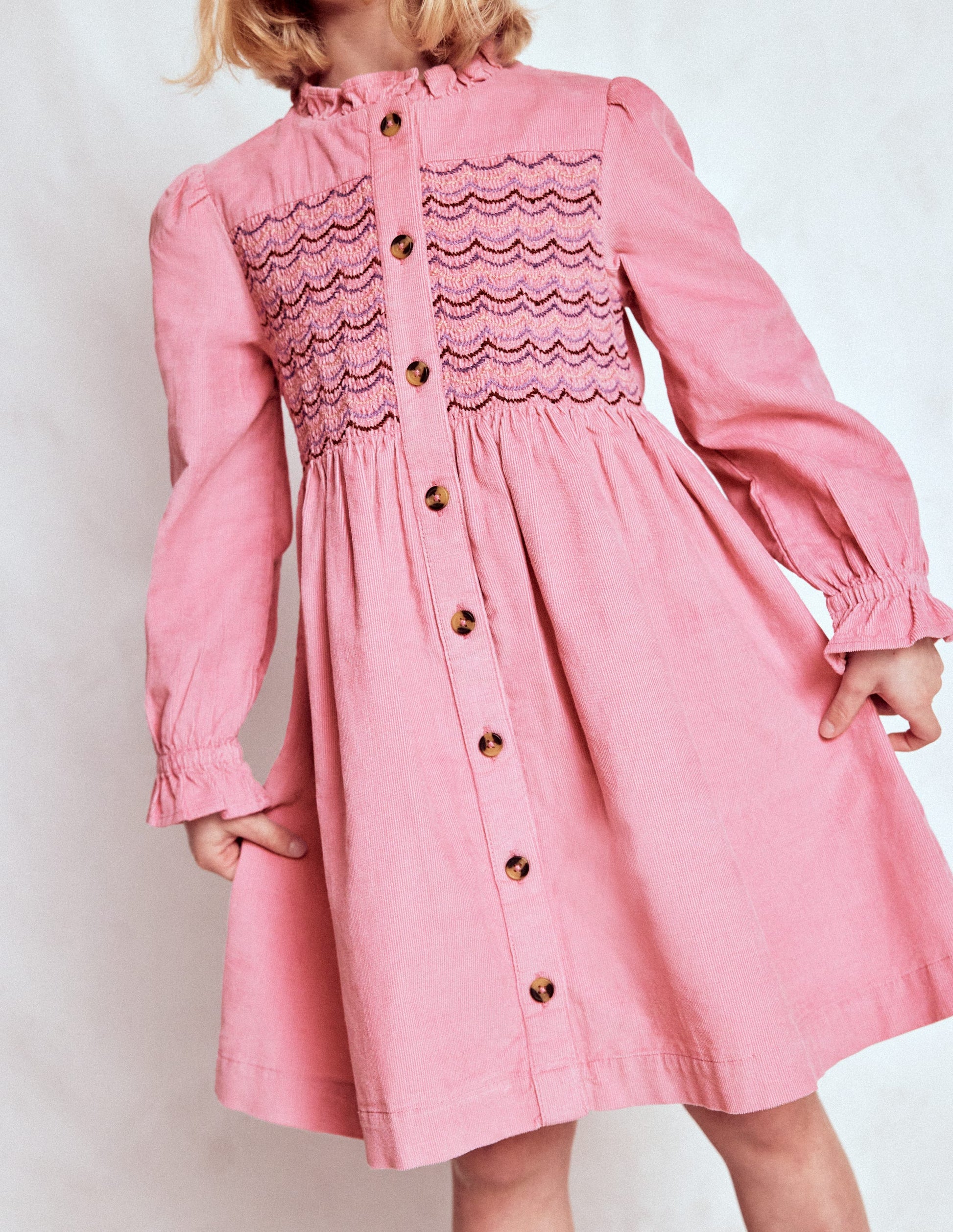 Suki Long Sleeve Smocked Dress-Formica Pink-1