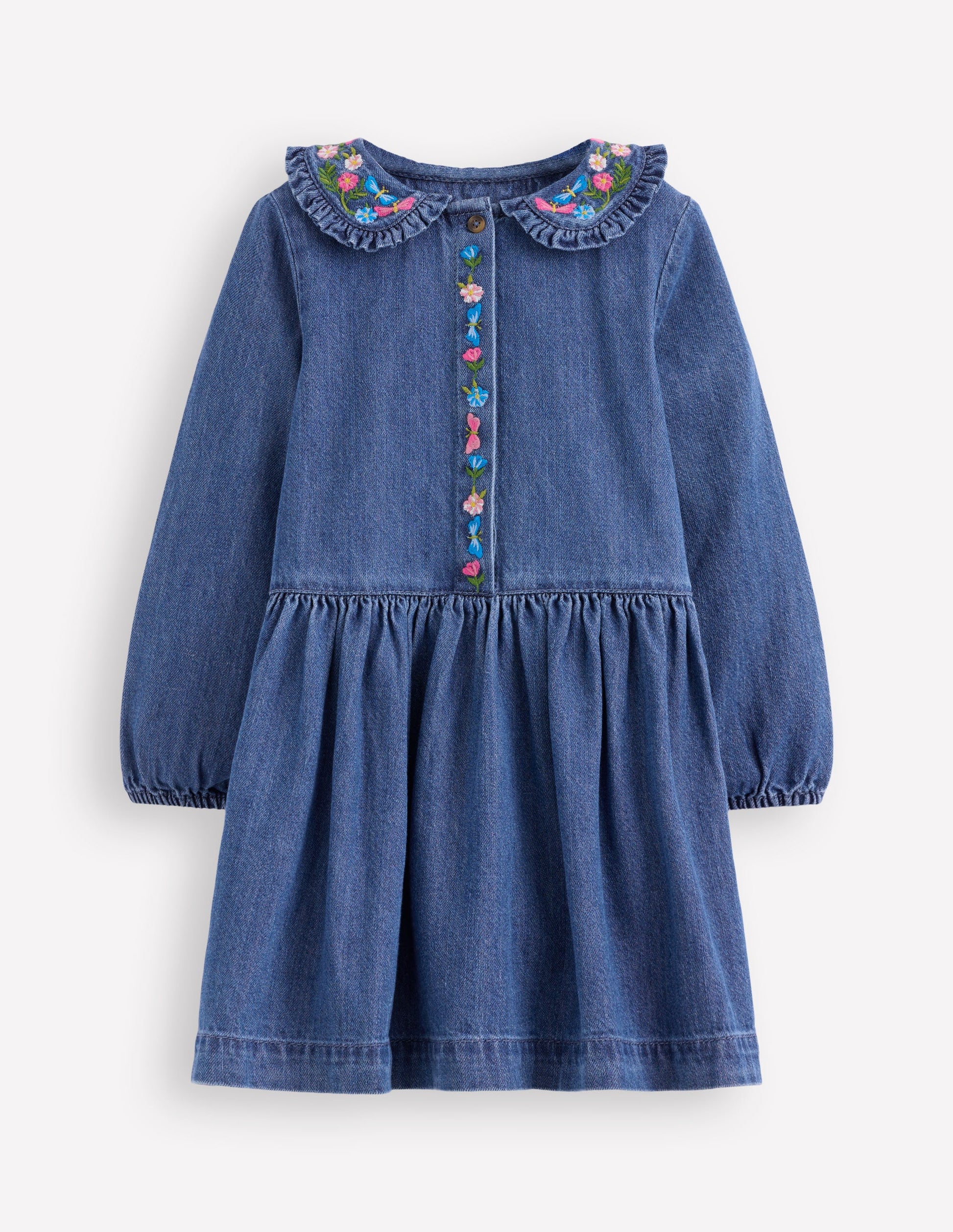 Denim Embroidered Collar Dress-Mid Vintage Denim | Boden USA Denim Embroidered Collar Dress-Mid Vintage Denim | Boden USA