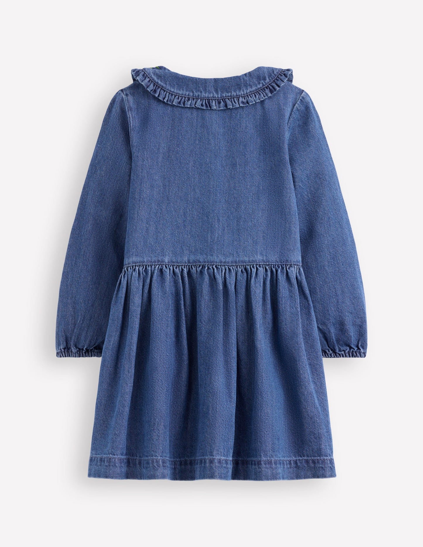 Denim Embroidered Collar Dress-Mid Vintage Denim